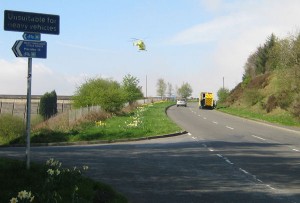 The helicopter responds to an accident.